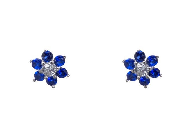 Sterling Silver Stud Earrings with Blue CZ