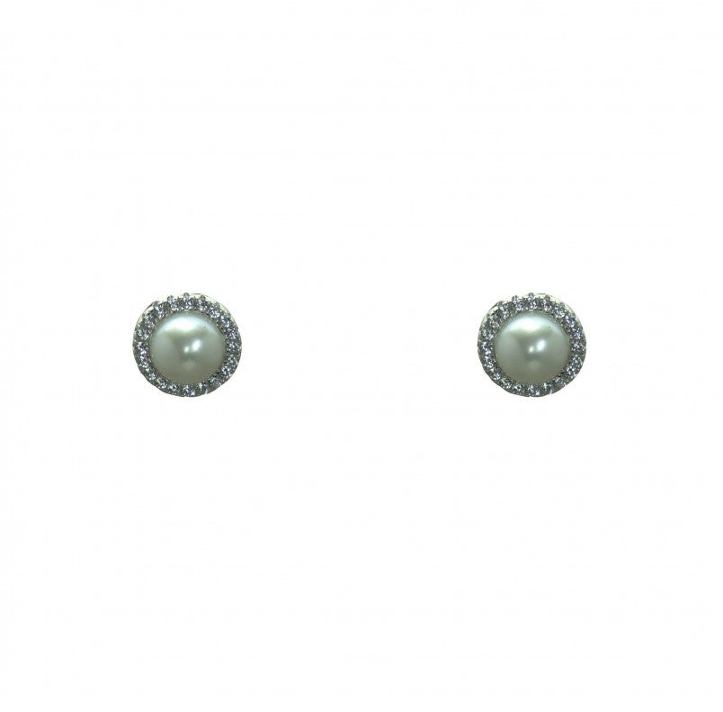 Sterling Silver Pearl CZ Earrings