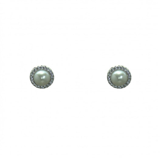 Sterling Silver Pearl CZ Earrings