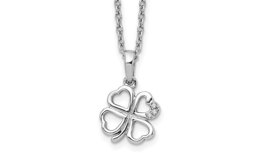 Sterling Silver Diamond and Clover Necklace