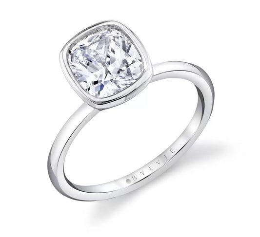 Lady's White 14 Karat Bezel Engagement Ring With One 2.00Ct Cushion Diamond