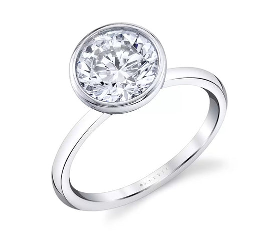 Lady's White 14 Karat Bezel Engagement Ring With One 2.00Ct Round Diamond