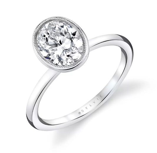 Lady's White 14 Karat Bezel Engagement Ring With 0.08Tw Round G/H Vs2 Natural Diamonds And One 2.00Ct Oval Diamond