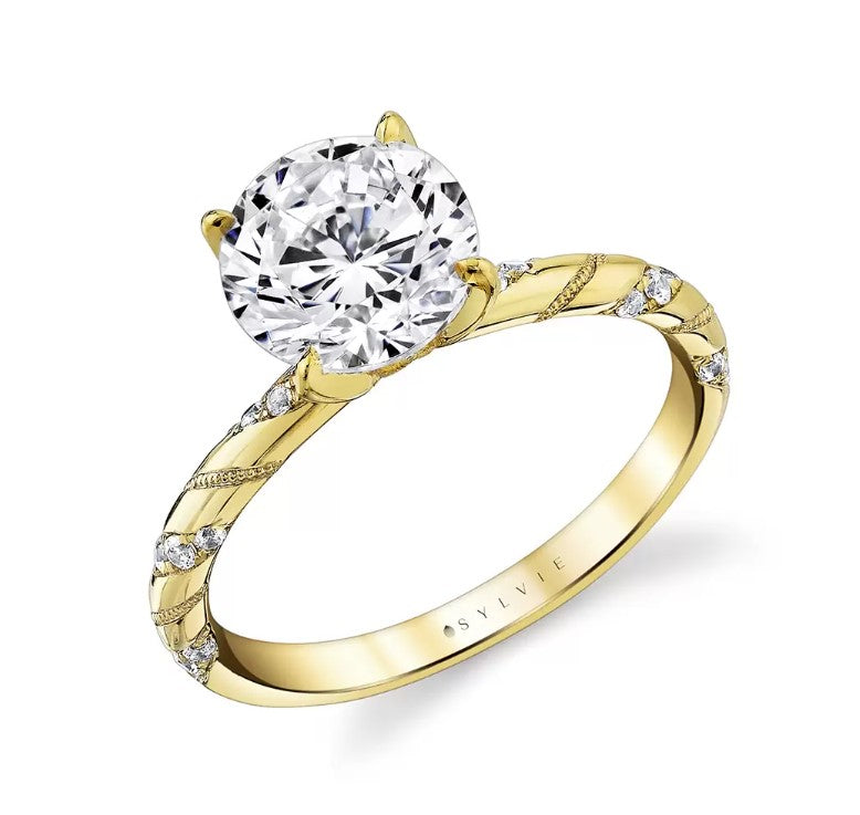 Lady's Yellow 14 Karat Twist Engagement Ring With 0.18Tw Round G/H Vs2 Diamonds