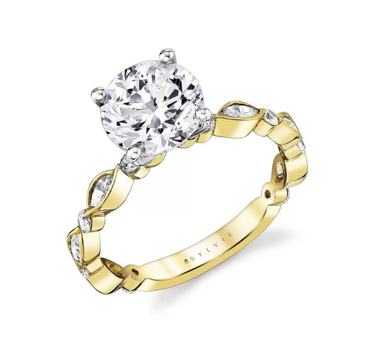 Lady's Yellow 14 Karat Vine Engagement Ring With 0.47Tw Marquise G Vs2 Natural Diamonds