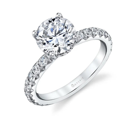 Lady's White 14 Karat Engagement Ring With 0.78Tw Round G/H Vs2 Diamonds And One 1.75Ct Round Diamond