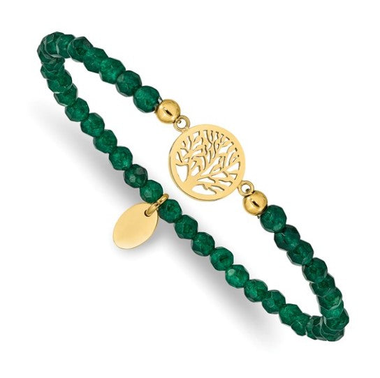 Tree of Life Green Jade Beaded Bracelet