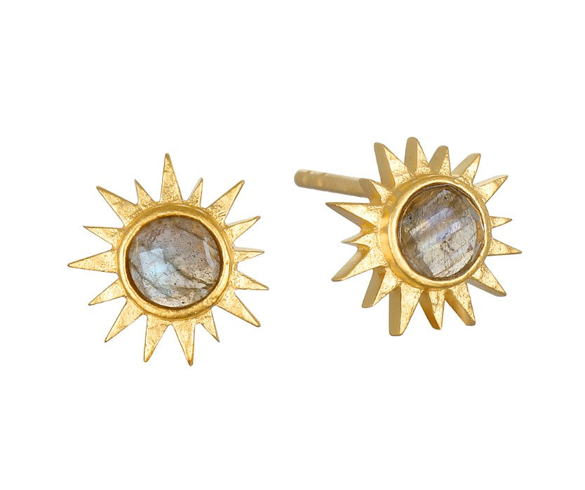 18 Karat Yellow Gold Plated Labradorite Sunburst Stud